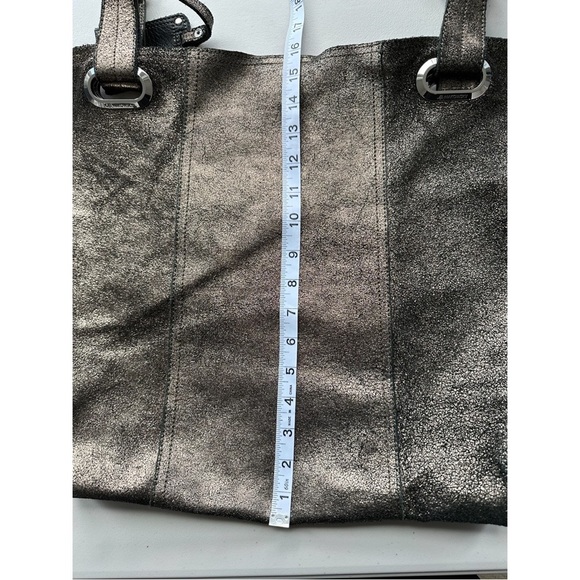 B. Makowsky Metallic Bronze Leather Large Hobo Shoulder Bag with Studded Handle - Picture 15 of 16